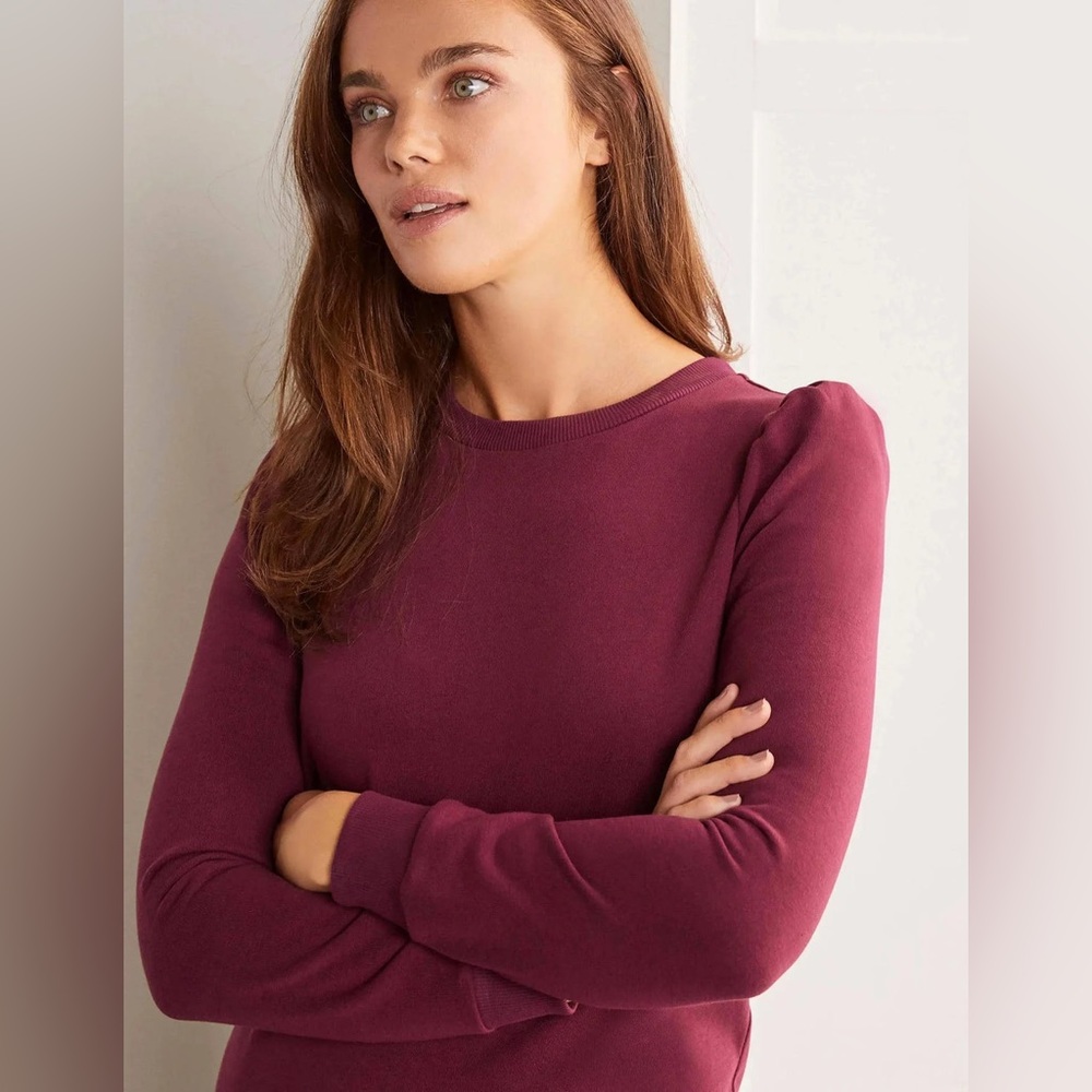 Boden Women’s Puff Sleeve Sweatshirt Dress - Burgundy Long Sleeve Stretc… - Picture 6 of 16